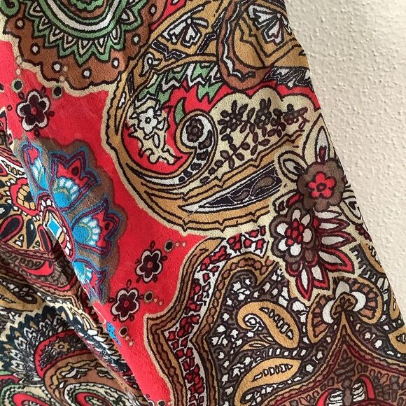 Chico’s Red Bohemian Hippie Whimsygoth Romantic Fairy Silk Paisley Blouse Size 1 - Picture 11 of 12